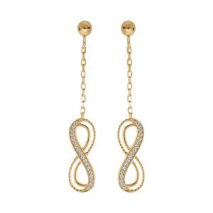 BOUCLES D'OREILLES TIGE VERMEIL PENDANTE MOTIF INFINI AJOURÉ AVEC OXYDES BLANCS SERTIS