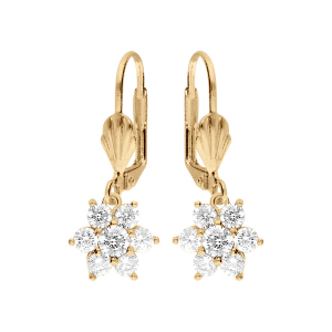 BOUCLES D'OREILLES DORMEUSE VERMEIL FLEUR MARGUERITE OXYDES BLANCS SERTIS