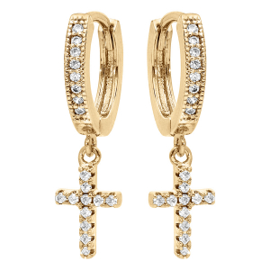 CRÉOLES VERMEIL ARTICULEE AVEC PAMPILLE CROIX OXYDES BLANCS SERTIS