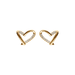 BOUCLES D'OREILLES TIGE VERMEIL COEUR OXYDES BLANCS SERTIS