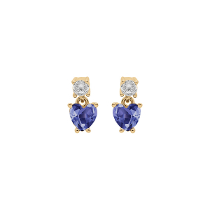 BOUCLES D'OREILLES TIGE VERMEIL OXYDES BLANC ET BLEU FONCÉ FORME COEUR