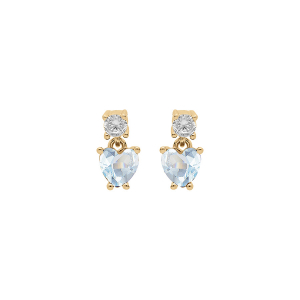 BOUCLES D'OREILLES TIGE VERMEIL OXYDES BLANC ET BLEU CIEL FORME COEUR