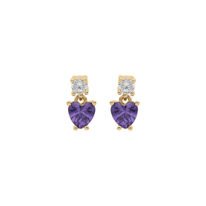 BOUCLES D'OREILLES TIGE VERMEIL OXYDES BLANC ET VIOLET FORME COEUR
