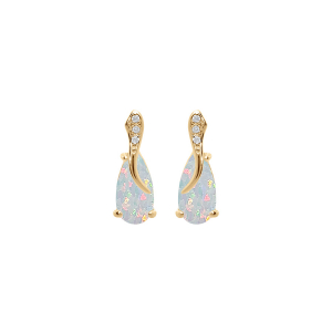 BOUCLES D'OREILLES TIGE VERMEIL OPALE BLANCHE IMITATION ET OXYDES BLANCS SERTIS
