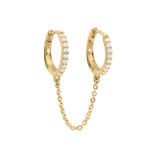 CREOLE VERMEIL DOUBLE AVEC CHAINETTE ET OXYDES BLANCS SERTIS (POUR 2 TROUS)