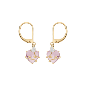 BOUCLES D'OREILLES VERMEIL COEUR OXYDE ROSE AVEC VOLUTE