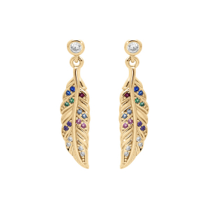 BOUCLES D'OREILLES TIGE VERMEIL PLUME OXYDES MULTI COULEURS