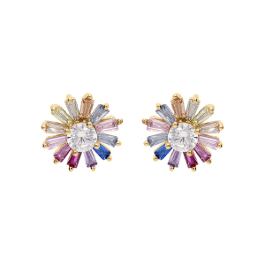 BOUCLES D'OREILLES TIGE VERMEIL FLEUR OXYDES MULTICOULEURS