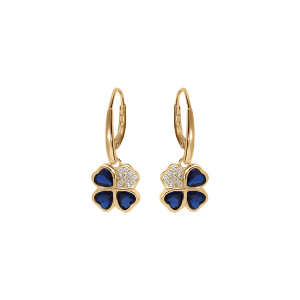 BOUCLES D'OREILLES DORMEUSE VERMEIL TREFLE ET COEUR 10MM OXYDES BLEUS
