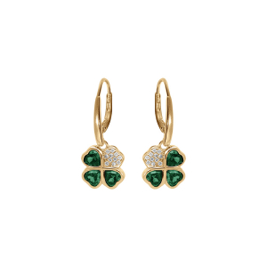 BOUCLES D'OREILLES DORMEUSE VERMEIL TREFLE ET COEUR 10MM OXYDES VERTS