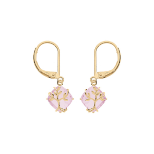 BOUCLES D'OREILLES VERMEIL  OXYDE ROSE AVEC ARBRE DE VIE