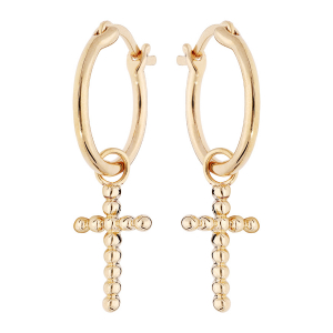 BOUCLES D'OREILLES VERMEIL CRÉOLES 12MM AVEC CROIX BOULE