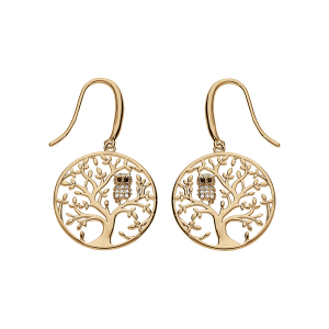 BOUCLES D'OREILLES VERMEIL ARBRE DE VIE AVEC HIBOU - CHOUETTE EMPIERRÉ