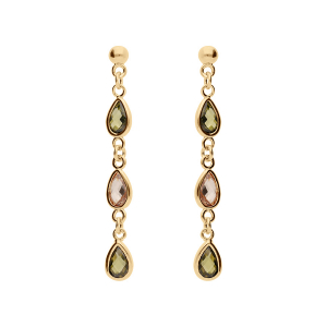 BOUCLES D'OREILLES TIGE VERMEIL MASSIF PENDANTES GOUTTES OXYDES VERTS ET ORANGÉ