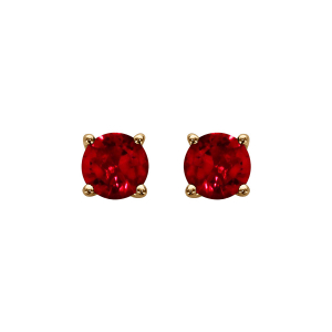 BOUCLES D'OREILLES TIGE VERMEIL PIERRE SYNTHETIQUE ROUGE RONDE 5MM 4 GRIFFES