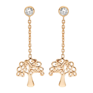 BOUCLES D'OREILLES TIGE VERMEIL PENDANTE ARBRE DE VIE ET 1 OXYDE BLANC SERTI