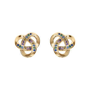 BOUCLES D'OREILLES TIGE VERMEIL RHOIDÉ NOEUD OXYDES MULTI COULEURS SERTIS