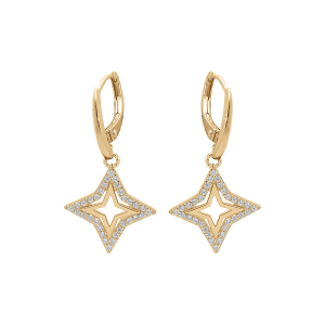 BOUCLES D'OREILLES TIGE VERMEIL ETOILE AJOURÉE CONTOUR OXYDES BLANCS SERTIS