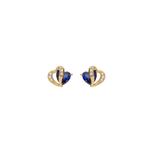 BOUCLES D'OREILLES TIGE VERMEIL DOUBLE COEUR OXYDE BLEU ET BLANCS
