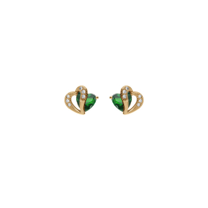 BOUCLES D'OREILLES TIGE VERMEIL DOUBLE COEUR OXYDE VERT ET BLANCS