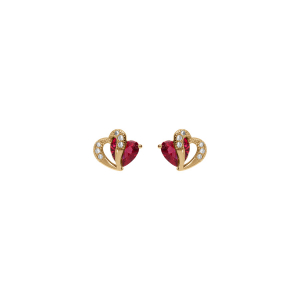 BOUCLES D'OREILLES TIGE VERMEIL DOUBLE COEUR OXYDE ROUGE ET BLANCS