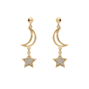 BOUCLES D'OREILLES TIGE VERMEIL LUNES ET ETOILES OXYDES BLANCS SERTIS