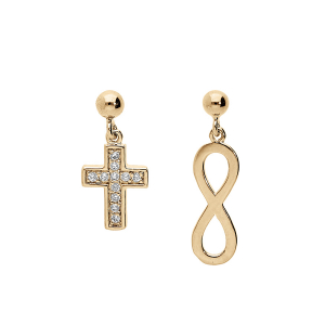 BOUCLES D'OREILLES TIGE VERMEIL 1 INFINI ET 1 CROIX OXYDES BLANCS SERTIS