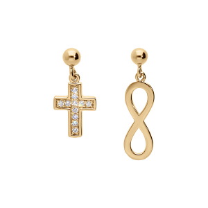 BOUCLES D'OREILLES TIGE VERMEIL 1 INFINI ET 1 CROIX OXYDES BLANCS SERTIS