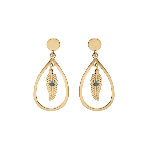 BOUCLES D'OREILLES TIGE VERMEIL GOUTTE EVIDÉE AVEC PLUME ET OXYDE BLEU