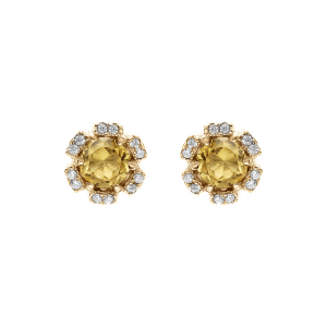 BOUCLES D'OREILLES TIGE VERMEIL FLEUR OXYDES COULEUR MIEL ET BLANCS SERTIS