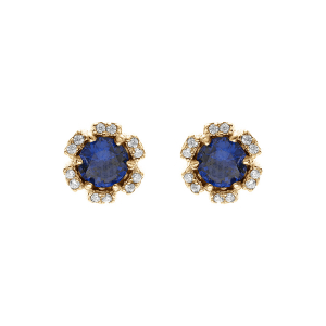 BOUCLES D'OREILLES TIGE VERMEIL FLEUR OXYDES BLEU FONCÉ ET BLANCS SERTIS