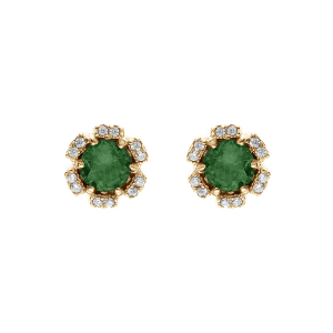 BOUCLES D'OREILLES TIGE VERMEIL FLEUR OXYDES VERT FONCÉ ET BLANCS SERTIS