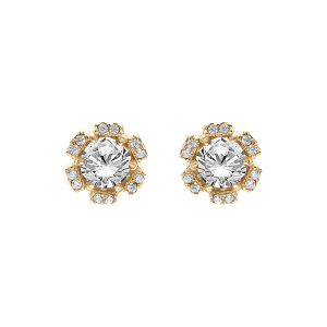 BOUCLES D'OREILLES TIGE VERMEIL FLEUR OXYDES BLANCS SERTIS