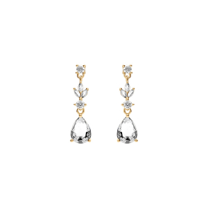 BOUCLES D'OREILLES TIGE VERMEIL PENDANTES OXYDES BLANCS SERTIS