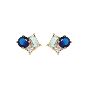BOUCLES D'OREILLES TIGE VERMEIL 3 OXYDES BLEUS ET BLANC SERTIS
