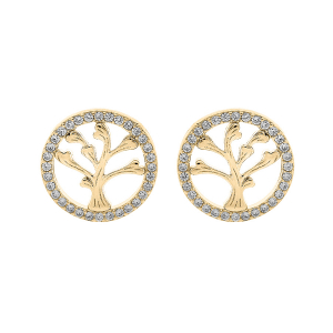 BOUCLES D'OREILLES TIGE VERMEIL ARBRE DE VIE CONTOUR OXYDES BLANCS SERTIS