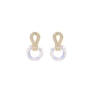 BOUCLES D'OREILLES TIGE VERMEIL CERCLE VERRE FACETÉ BLANC ET GOUTTE OXYDES BLANCS SERTIS
