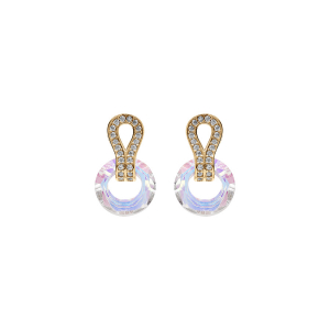 BOUCLES D'OREILLES TIGE VERMEIL CERCLE VERRE FACETÉ BLANC ET GOUTTE OXYDES BLANCS SERTIS