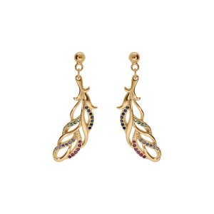 BOUCLES D'OREILLES TIGE VERMEIL FEUILLAGE OXYDES MULTI COULEURS