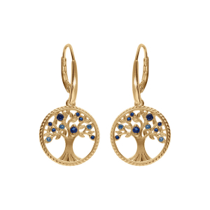 BOUCLES D'OREILLES DORMEUSE VERMEIL ARBRE DE VIE CONTOUR PERLÉ AVEC OXYDES DEGRADÉ BLEU