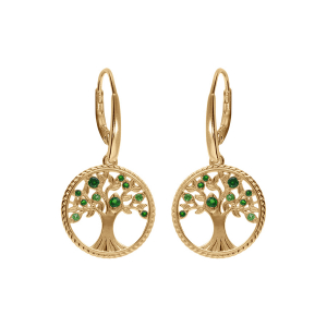 BOUCLES D'OREILLES DORMEUSE VERMEIL ARBRE DE VIE CONTOUR PERLÉ AVEC OXYDES VERTS