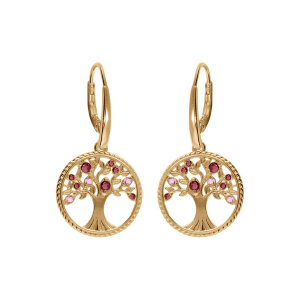 BOUCLES D'OREILLES DORMEUSE VERMEIL ARBRE DE VIE CONTOUR PERLÉ AVEC OXYDES DEGRADE ROSE