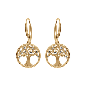 BOUCLES D'OREILLES DORMEUSE VERMEIL ARBRE DE VIE CONTOUR PERLÉ AVEC OXYDES BLANCS
