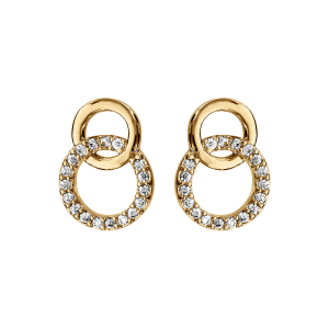 BOUCLES D'OREILLES TIGE VERMEIL DOUBLE CERCLE ENTRELACE PIERRES BLANCHES SYNTHETIQUE