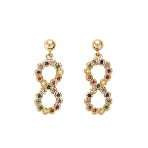 BOUCLES D'OREILLES TIGE VERMEIL PENDANTE MOTIF INFINI MULTI COULEURS