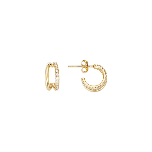 BOUCLES D'OREILLES TIGE VERMEIL CRÉOLES DOUBLE RANG LISSE ET OXYDES BLANCS