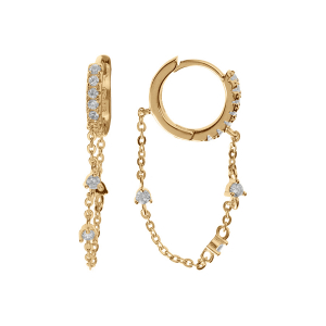 CRÉOLES VERMEIL OXYDES BLANCS ET CHAINETTE AVEC OXYDES BLANCS