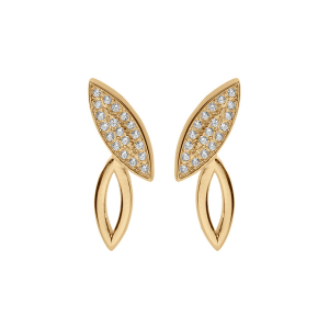 BOUCLES D'OREILLES TIGE VERMEIL FEUILLE TOI ET MOI EVIDÉE ET PAVAGE OXYDES BLANCS