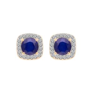 BOUCLES D'OREILLES TIGE VERMEIL SAPHIR VÉRITABLE CONTOUR FORME CARRÉ TOPAZES BLANCHES SERTIES