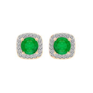 BOUCLES D'OREILLES TIGE VERMEIL EMERAUDE VÉRITABLE CONTOUR FORME CARRÉ TOPAZES BLANCHES SERTIES